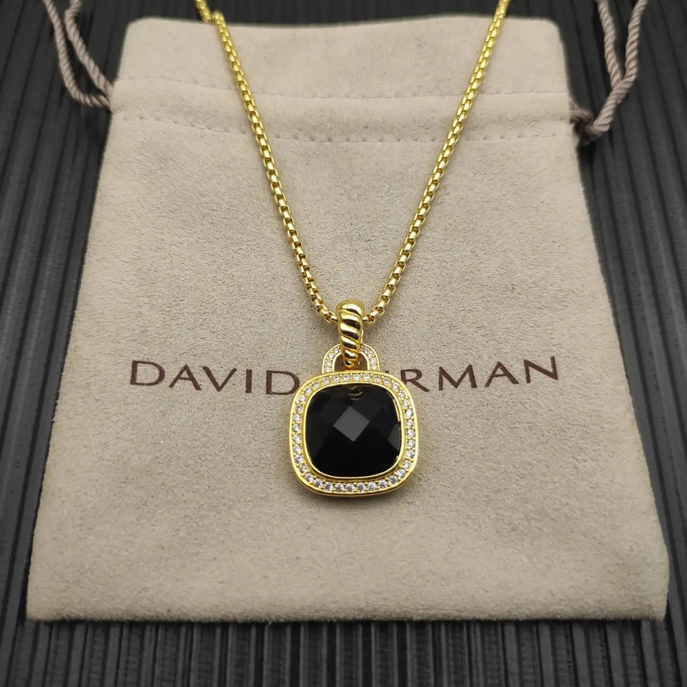 David Yurman Gold and Black Diamond Center Stone Square Diamond Necklace
